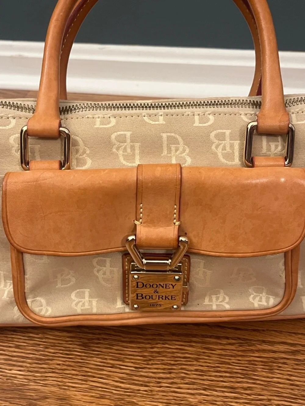 Dooney & Bourke Signature Bag Handbag Domed Pocket Satchel Vintage Leather Trim